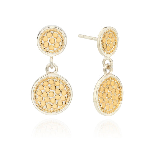 Connection Double Circle Drop Earrings - Silver/Gold - 907EGG-TWT