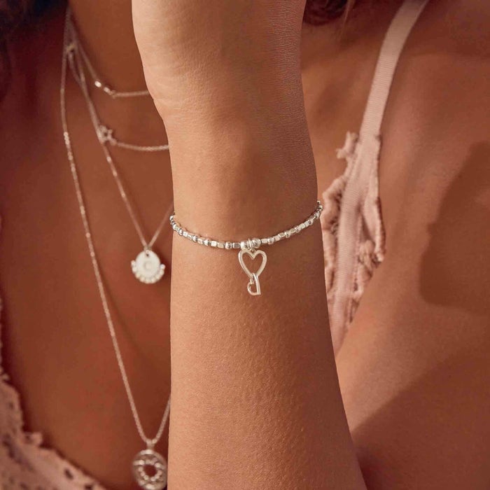 Mini Cube Interlocking Love Heart Bracelet - Silver - SBCFB572