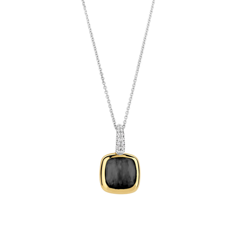 Milano Black Stone Pendant Necklace - Silver/Gold - 6829BL