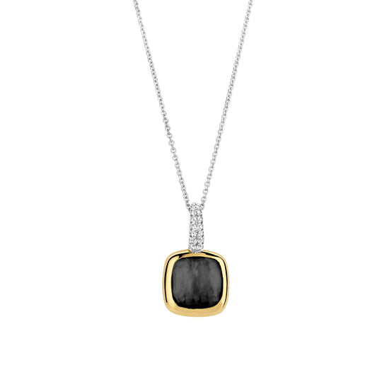 Milano Black Stone Pendant Necklace - Silver/Gold - 6829BL