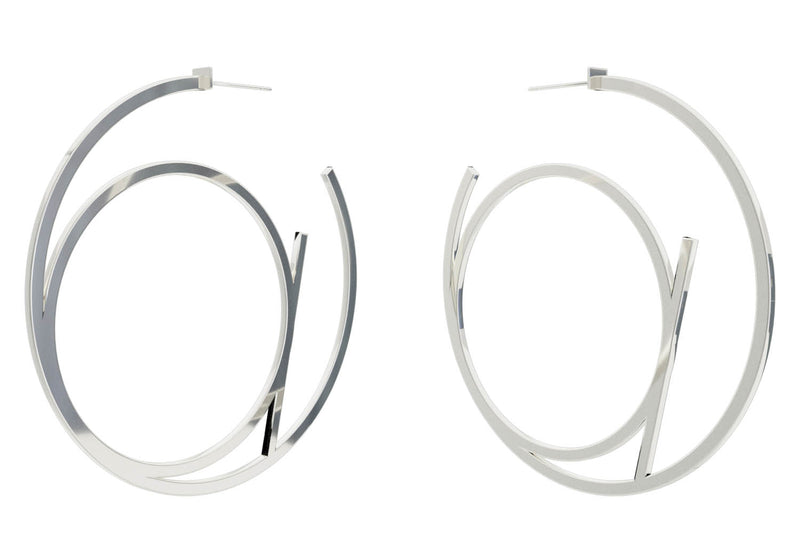 Large Alphabet Hoop Earring, Single Letter A, Left - Silver