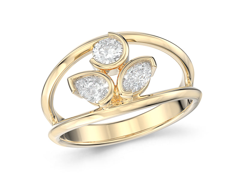 Three Stone Double Band Ring, 0.51ct Laboratory Grown Diamonds - 9ct Yellow Gold - A16.00051.9YLCN