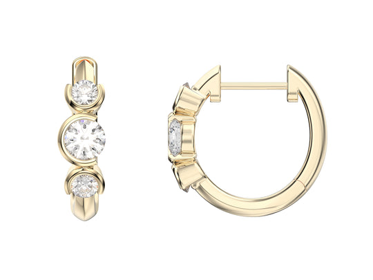 Three Round Stone Hoop Earrings, 0.56ct Laboratory Grown Diamonds - 9ct Yellow Gold - A20.00085.9YLCA