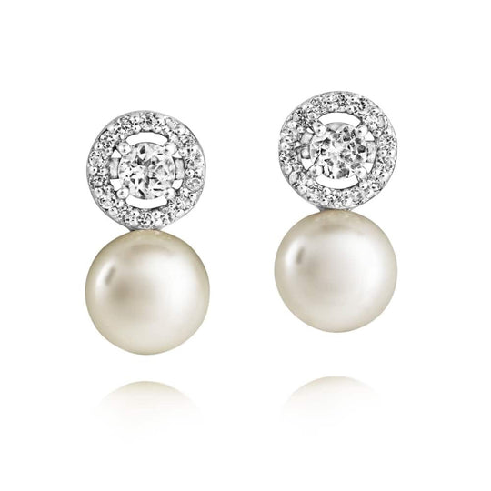 Amberley Halo Pearl Stud Earrings - Silver - 1703306