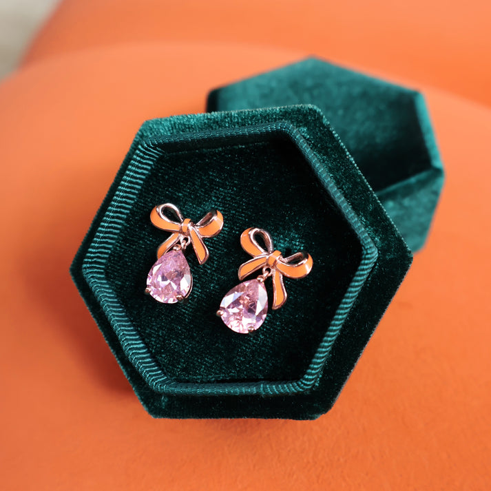 Amelia Bow Stud Earrings, Coral & Pink - Rose Gold - AS22TRE30