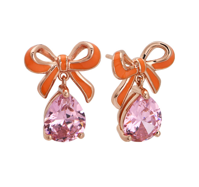 Amelia Bow Stud Earrings, Coral & Pink - Rose Gold - AS22TRE30