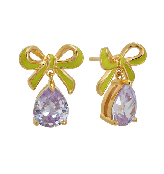 Amelia Bow Stud Earrings, Lime & Lilac - Gold - AS22TRE33