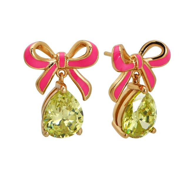 Bow Stud Earrings, Pink & Green - Gold - AS22TRE31