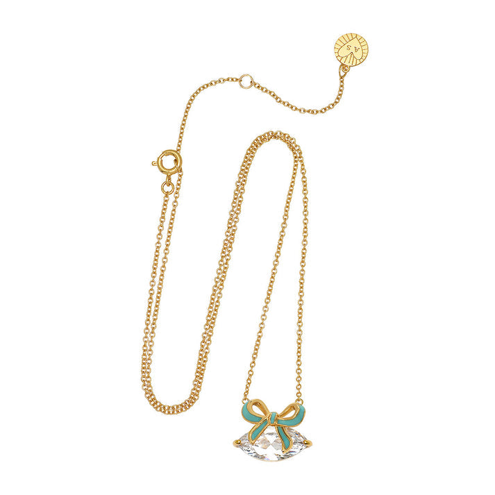 Amelia Bow Necklace, Turquoise/Clear - Gold - AS22TRN88