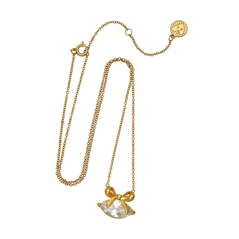 Amelia Bow Necklace, Clear CZ - Gold - AS22TRN90