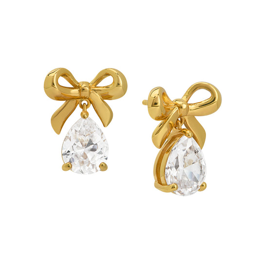 Amelia Bow Stud Earrings, Clear CZ - Gold - AS22TRE55