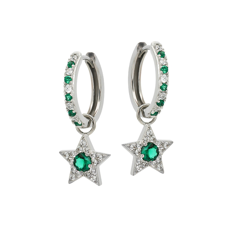 Celeste Mini Star Hoop Earrings - Emerald Green & Silver - AS22SGE24