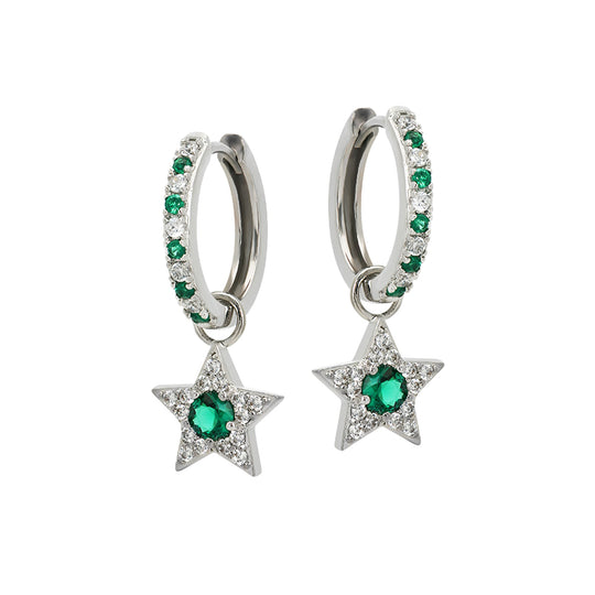Celeste Mini Star Hoop Earrings - Emerald Green & Silver - AS22SGE24
