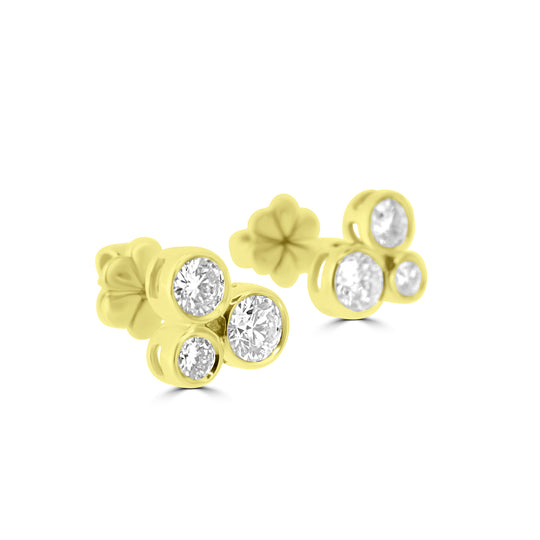 18ct Yellow Gold Round Brilliant Cut Diamond Bubble Stud Earrings - 0.68ct