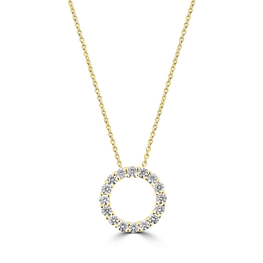 18ct Yellow Gold Round Brilliant Cut Diamond Circle Pendant - 0.53ct