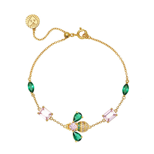 Beatrice Jewelled Bee Bracelet - Blush Pink, Emerald Green & Gold - AS22FFB01