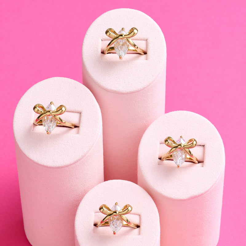 Amelia Bow Ring, Clear CZ - Gold - AS22TRR90