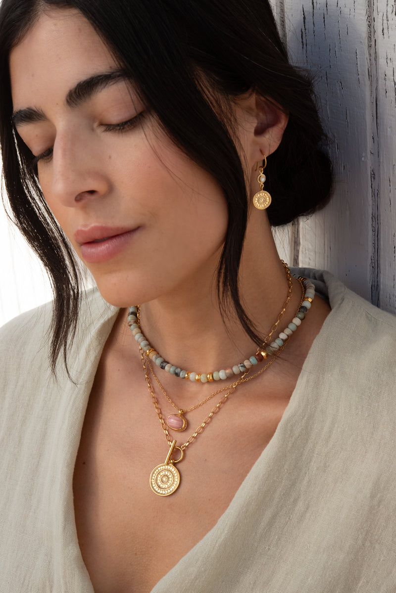 Small Pink Opal Pendant Necklace - Gold - NK10568-GPKOP