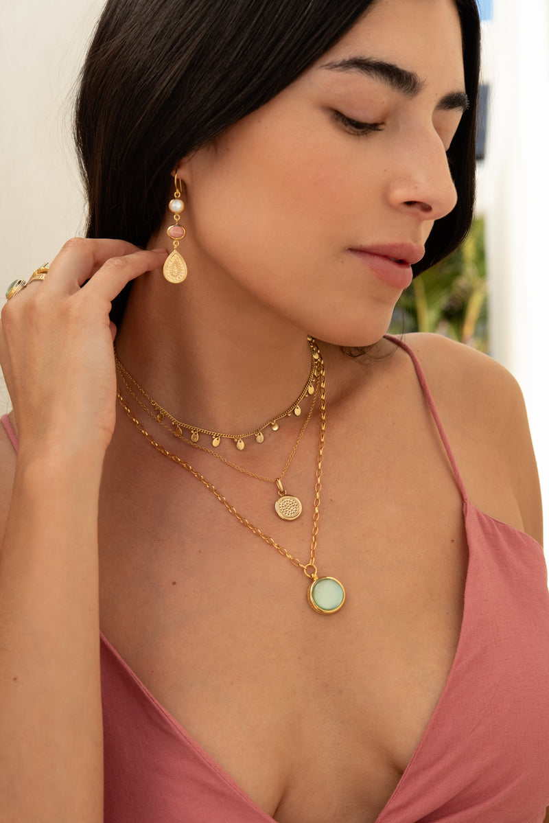 Pink Opal and Mother of Pearl Triple Drop Earrings - Gold - ER10546-GPOMP