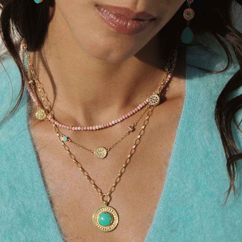 Luna Dotted Necklace - Gold/Turquoise - NK10719-GTQ