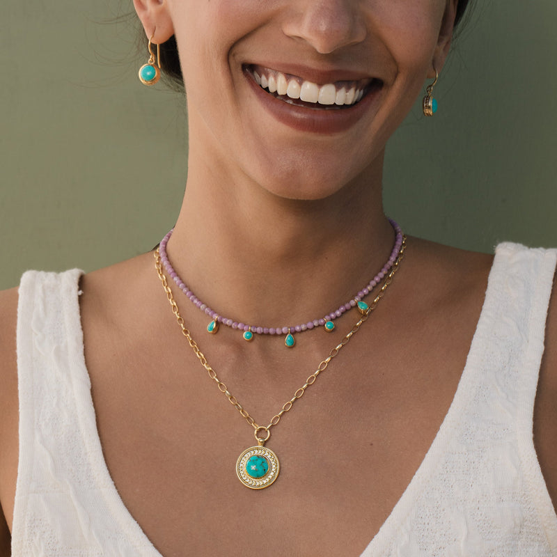 Luna Dotted Necklace - Gold/Turquoise - NK10719-GTQ