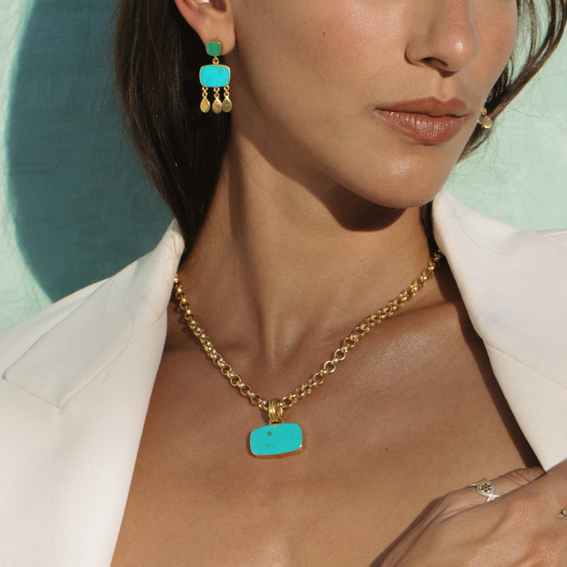 Turquoise Atitlán Belcher Necklace - Gold - NK10738-GTQ