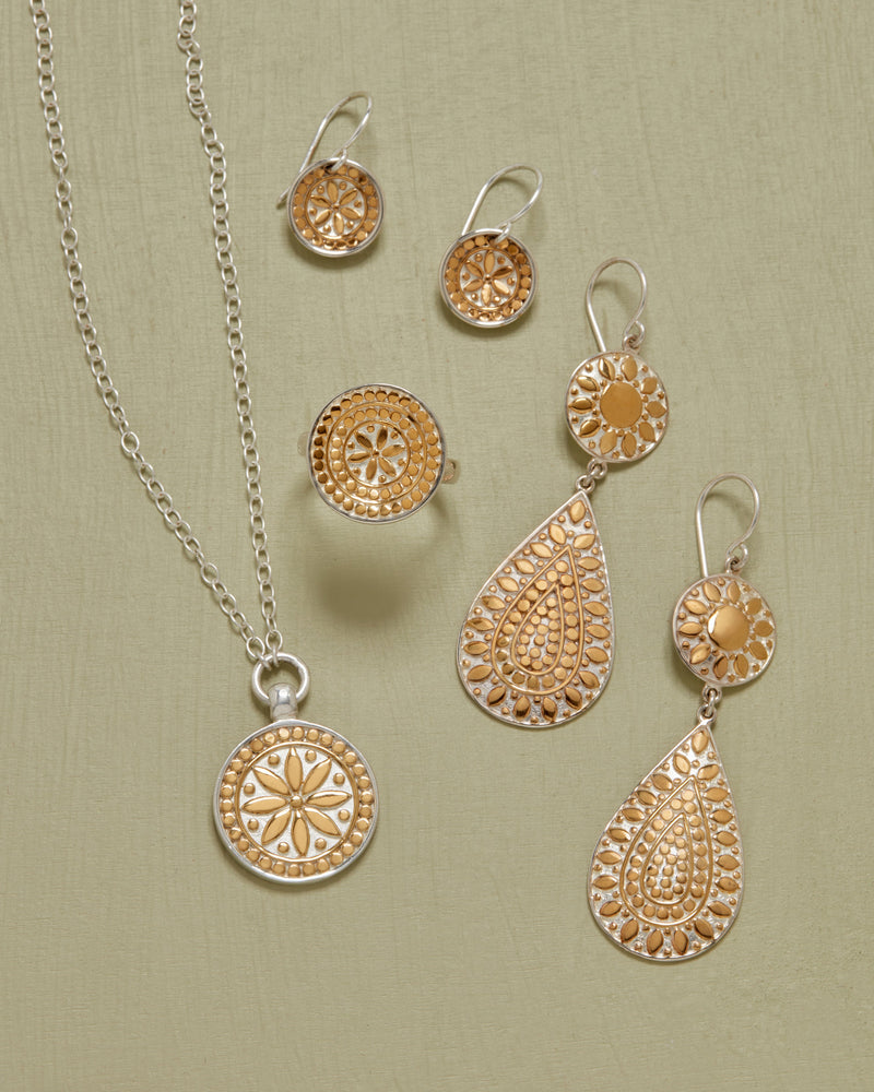 Classic Flower Dish Drop Earrings - Gold - 96E-TWT