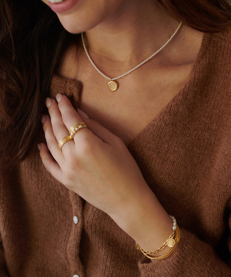 Pearl Circle Pendant Necklace - Gold - NK10534-GPL