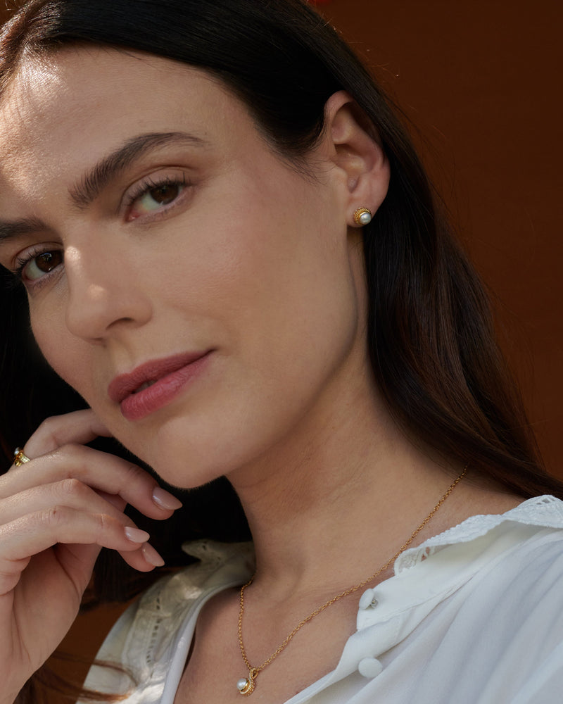 Pearl Circle Drop Necklace - Gold - NK10537-GPL