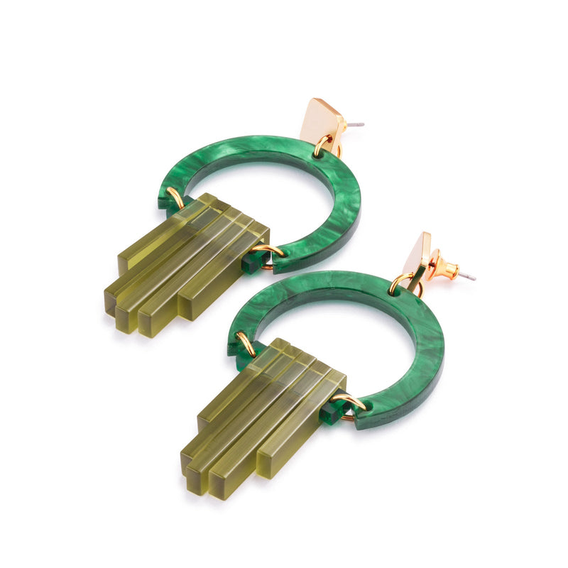 Art Deco Chandelier Earrings - Gold/Green - 24EADCg