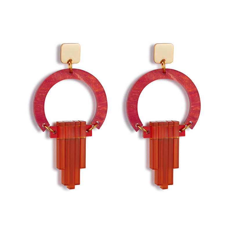 Art Deco Chandelier Earrings - Sienna Red - 24EADCr