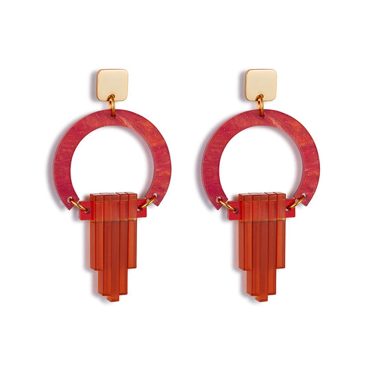Art Deco Chandelier Earrings - Sienna Red - 24EADCr
