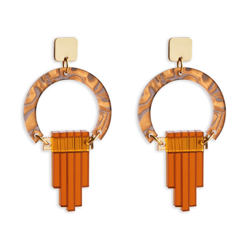 Art Deco Chandelier Earrings - Gold/Tiger Shell - 24ADCts