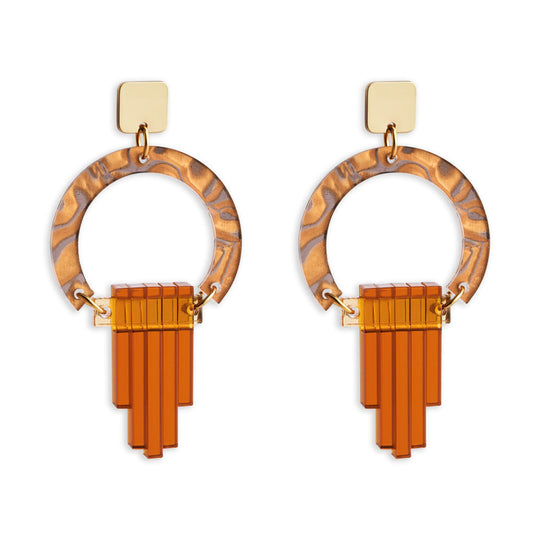 Art Deco Chandelier Earrings - Gold/Tiger Shell - 24ADCts