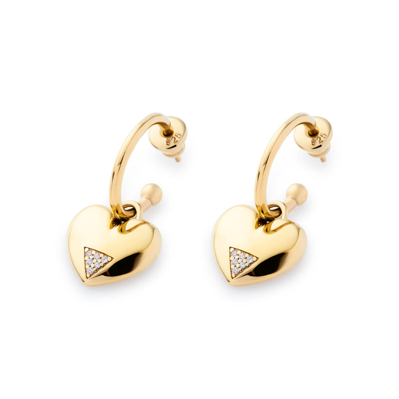 Art Deco Heart Hoop Earrings - Gold/CZ - SP-687
