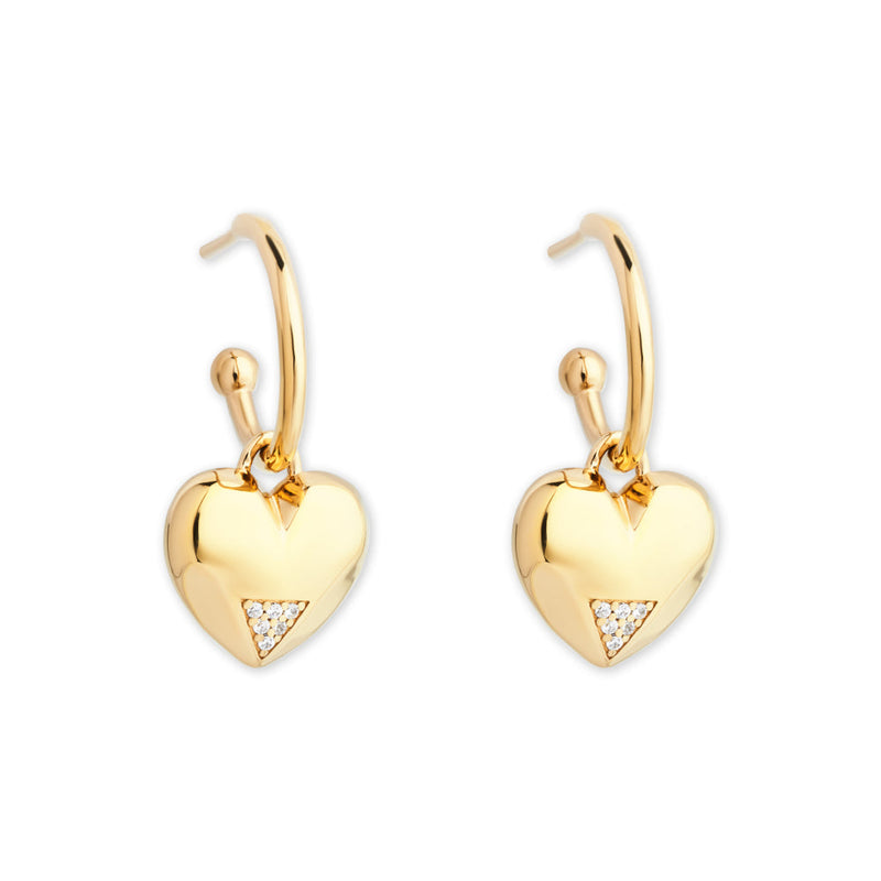 Art Deco Heart Hoop Earrings - Gold/CZ - SP-687