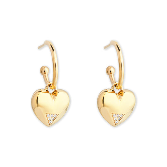 Art Deco Heart Hoop Earrings - Gold/CZ - SP-687