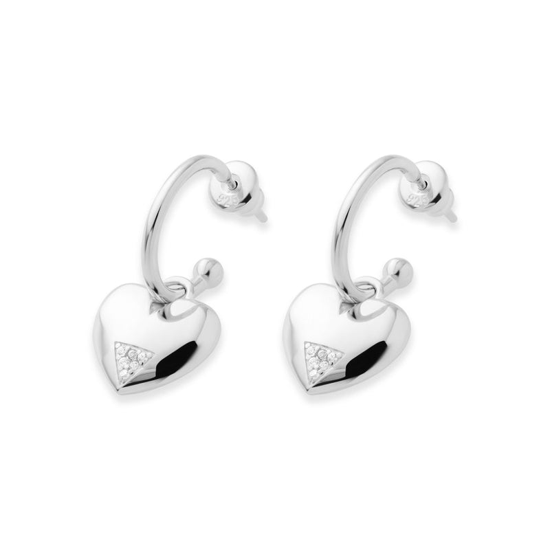 Art Deco Heart Hoop Earrings - Silver/CZ - SP-688
