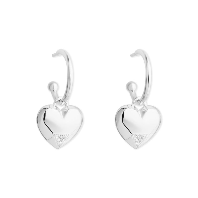 Art Deco Heart Hoop Earrings - Silver/CZ - SP-688
