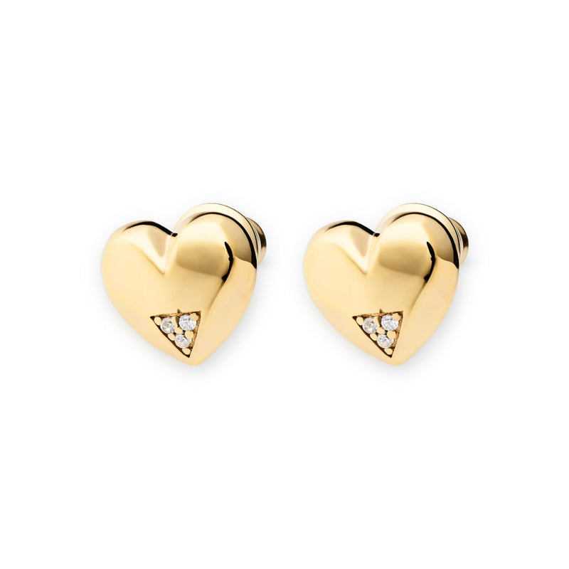 Art Deco Hearts Stud Earrings - Gold/CZ - SP-675