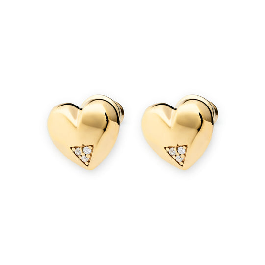 Art Deco Hearts Stud Earrings - Gold/CZ - SP-675