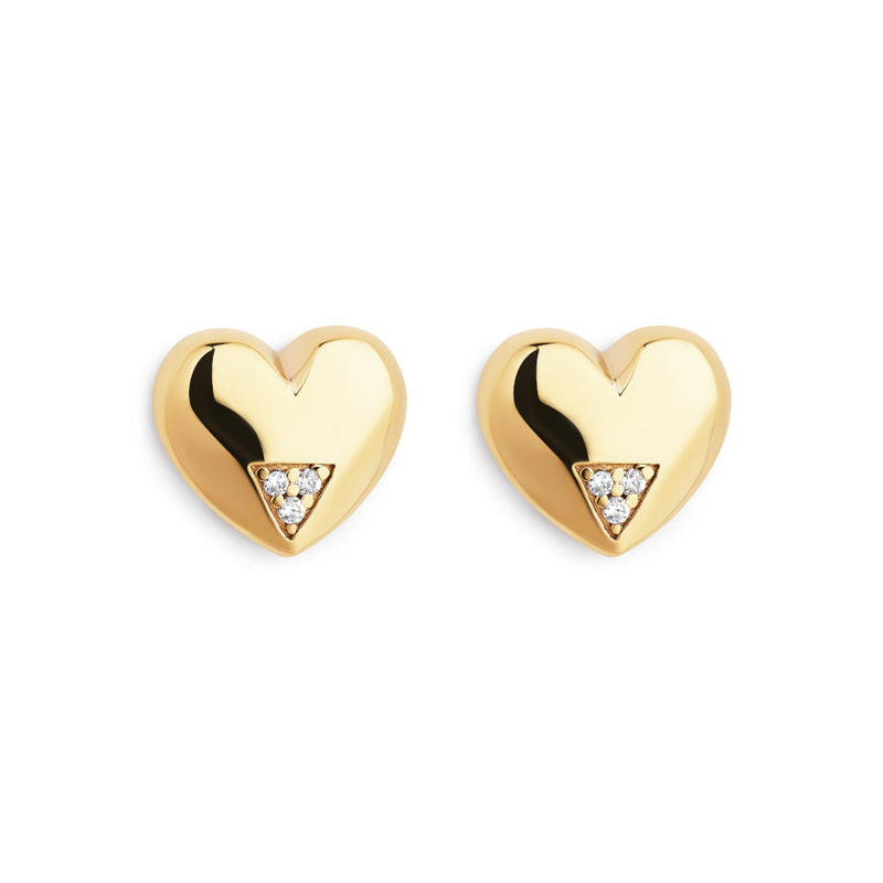 Art Deco Hearts Stud Earrings - Gold/CZ - SP-675
