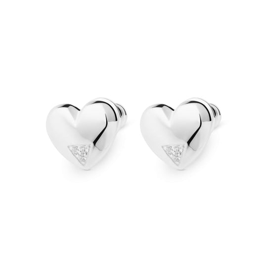Art Deco Hearts Stud Earrings - Silver/CZ - SP-676