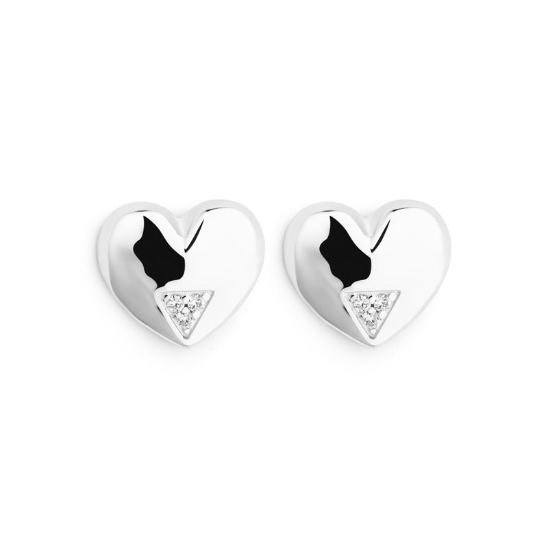 Art Deco Hearts Stud Earrings - Silver/CZ - SP-676