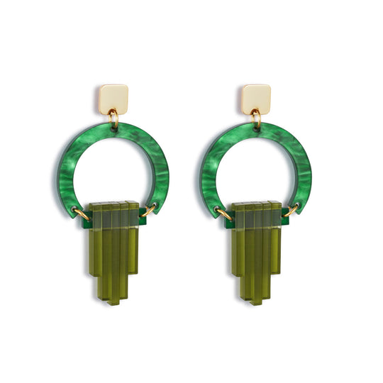 Art Deco Chandelier Earrings - Gold/Green - 24EADCg
