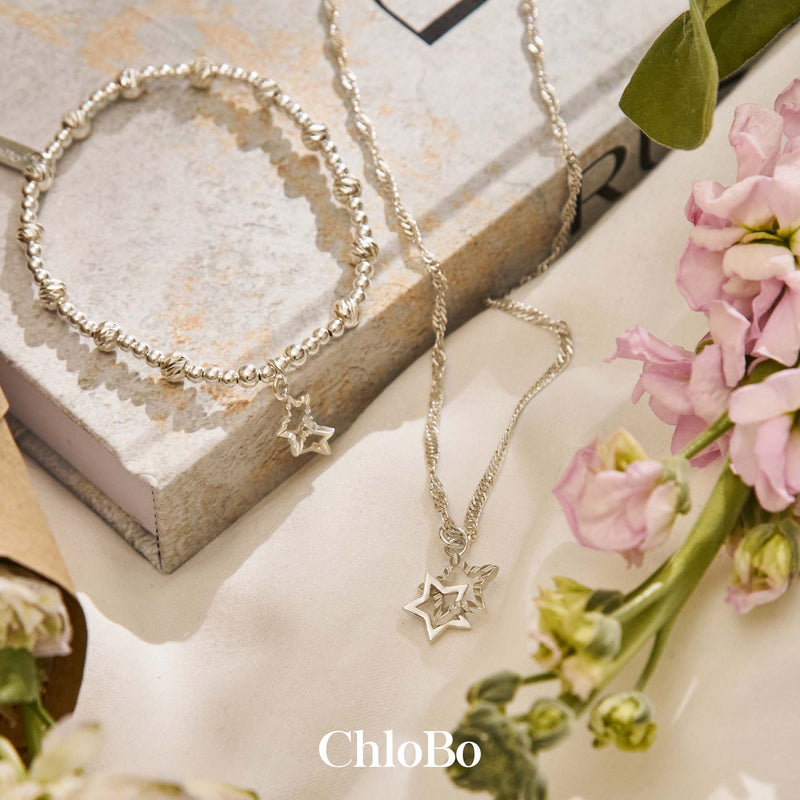 Twisted Rope Chain Interlocking Star Necklace - Silver - SNTR3440