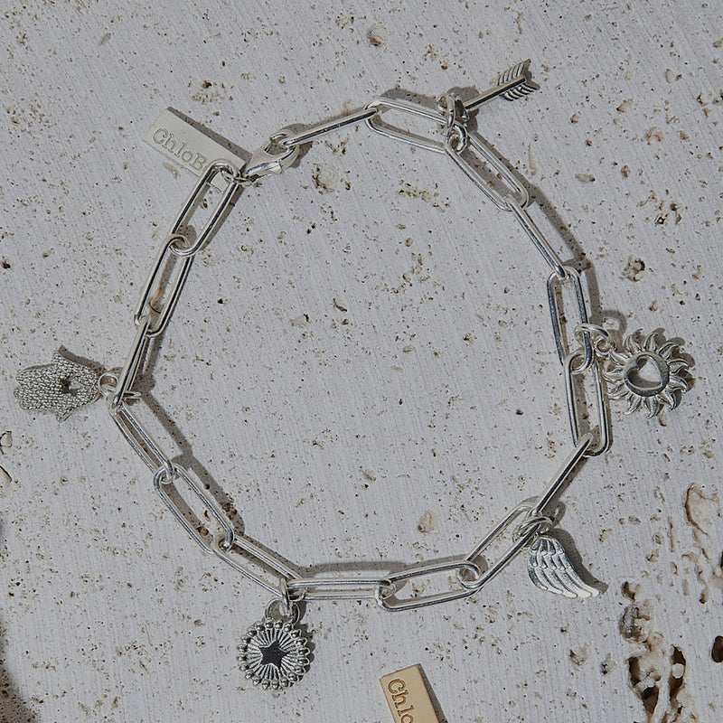 Soul Compass Multi Charm Link Chain Bracelet - Silver - SBLCMSC