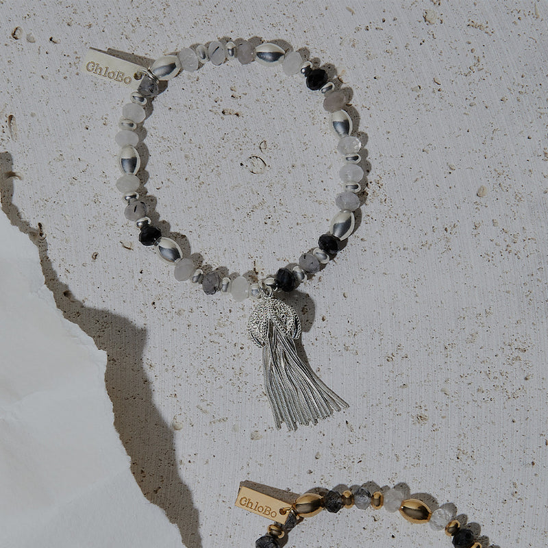 Tassel Of Joy Black Rutilated Quartz Bracelet - Silver - SBBRQO3454