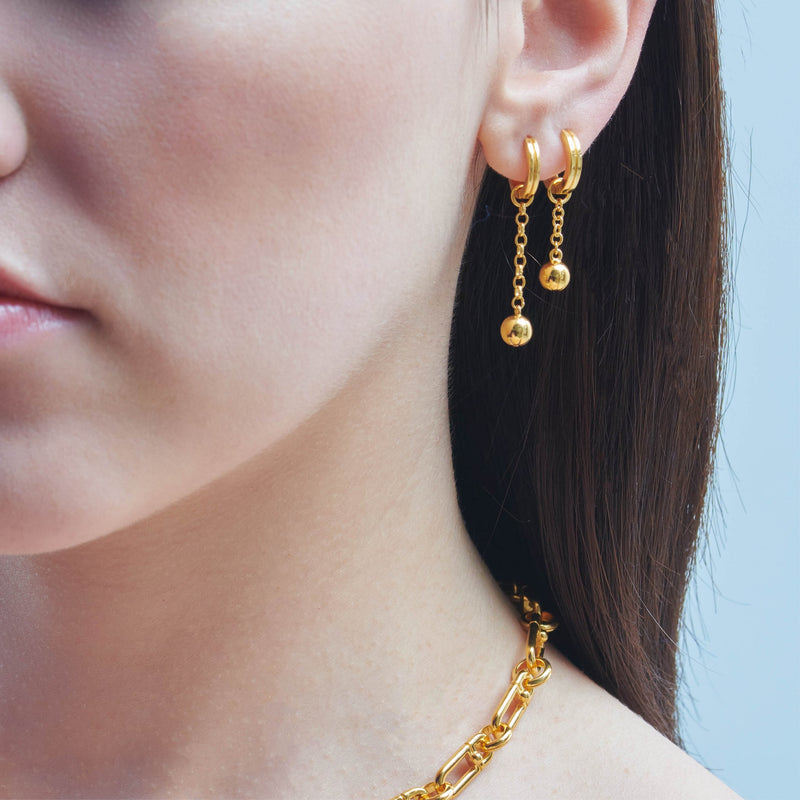 Stellar Orb Drop Chain Earrings - Gold - BPE04GP