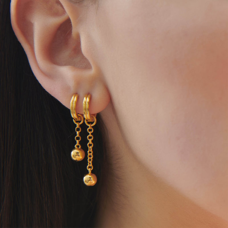 Stellar Orb Drop Chain Earrings - Gold - BPE04GP